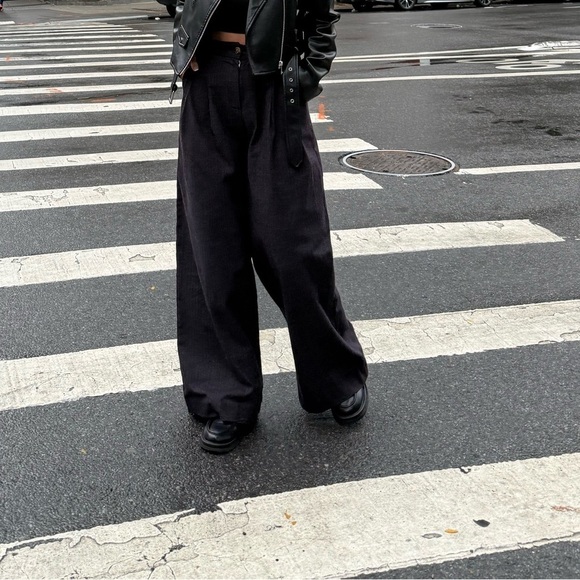 Wide-Leg Pants with Velvet Blend Fabric - Picture 3 of 11